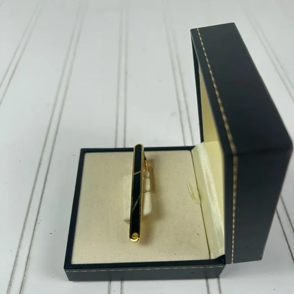 Dunhill Vintage Black Gold Tie Clip Elegant Designer Bar Formal Luxury - Picture 6 of 7